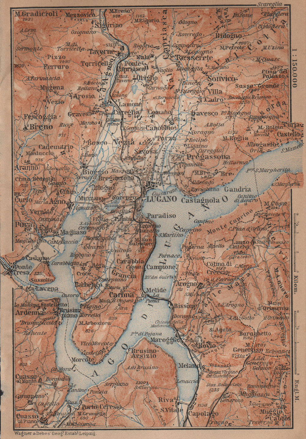 LUGANO ENVIRONS. Lake Lago di. Topo-map. Switzerland Suisse Schweiz 1901