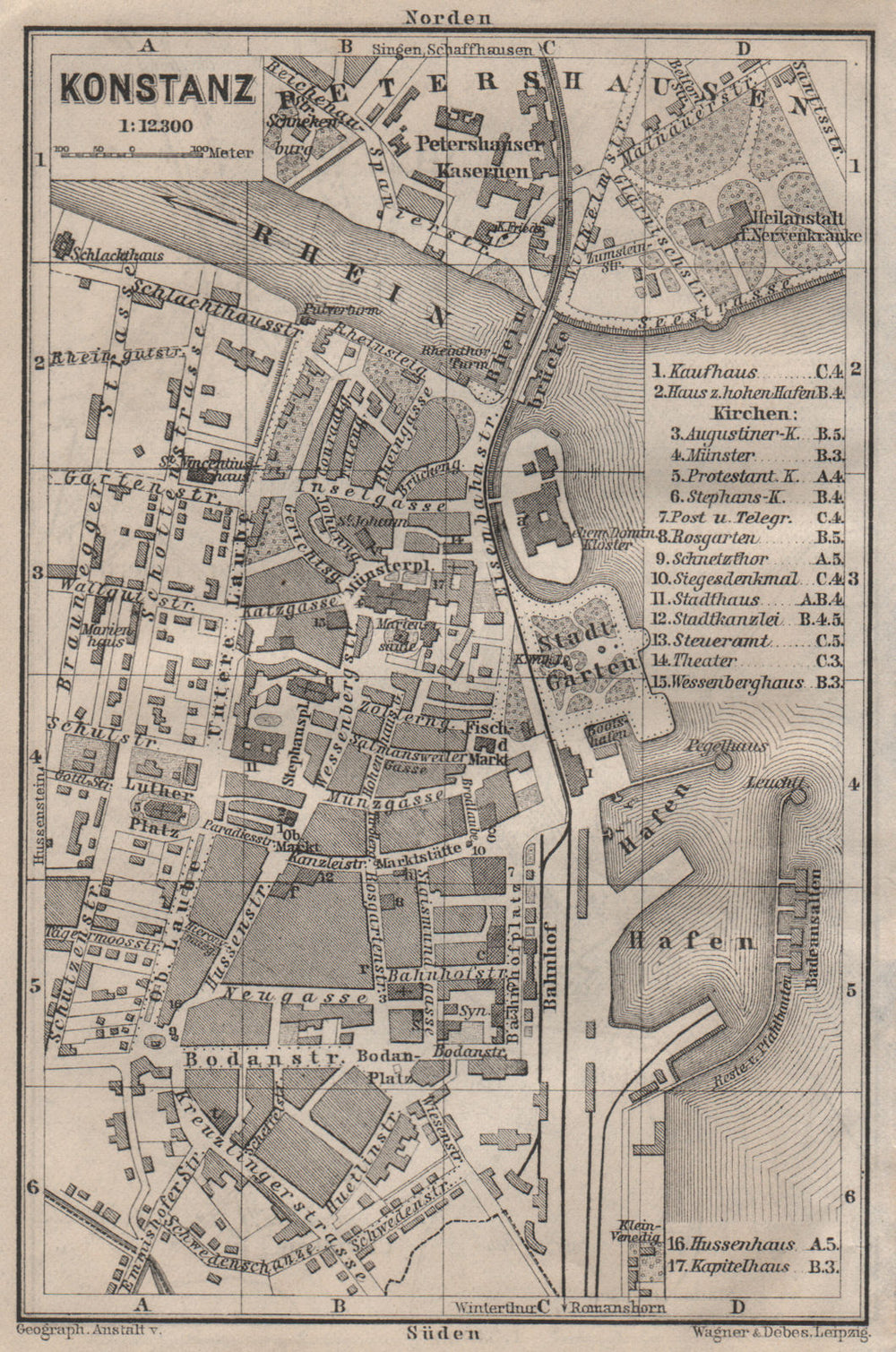 CONSTANCE. KONSTANZ. town city stadtplan. Germany karte. BAEDEKER 1905 old map