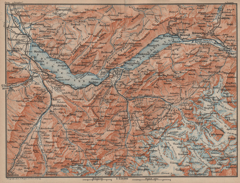 BERNESE OBERLAND. Wengen Mürren Grundelwald Reutigen Interlaken Eiger 1905 map