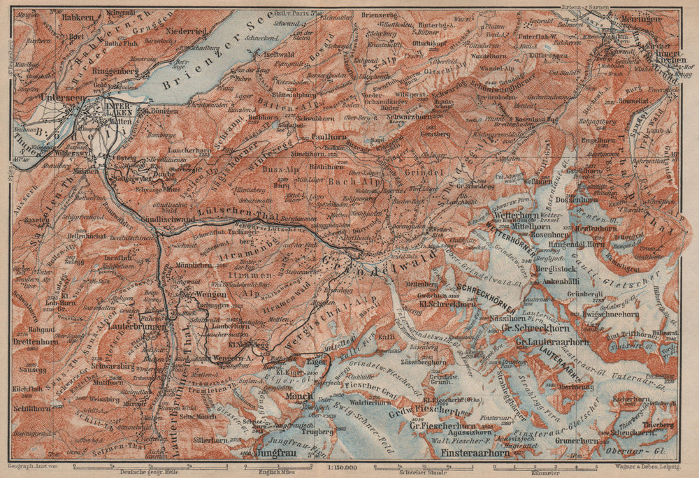 GRINDELWALD environs. Wengen Mürren Jungfrau Wetterhorn Interlaken 1905 map