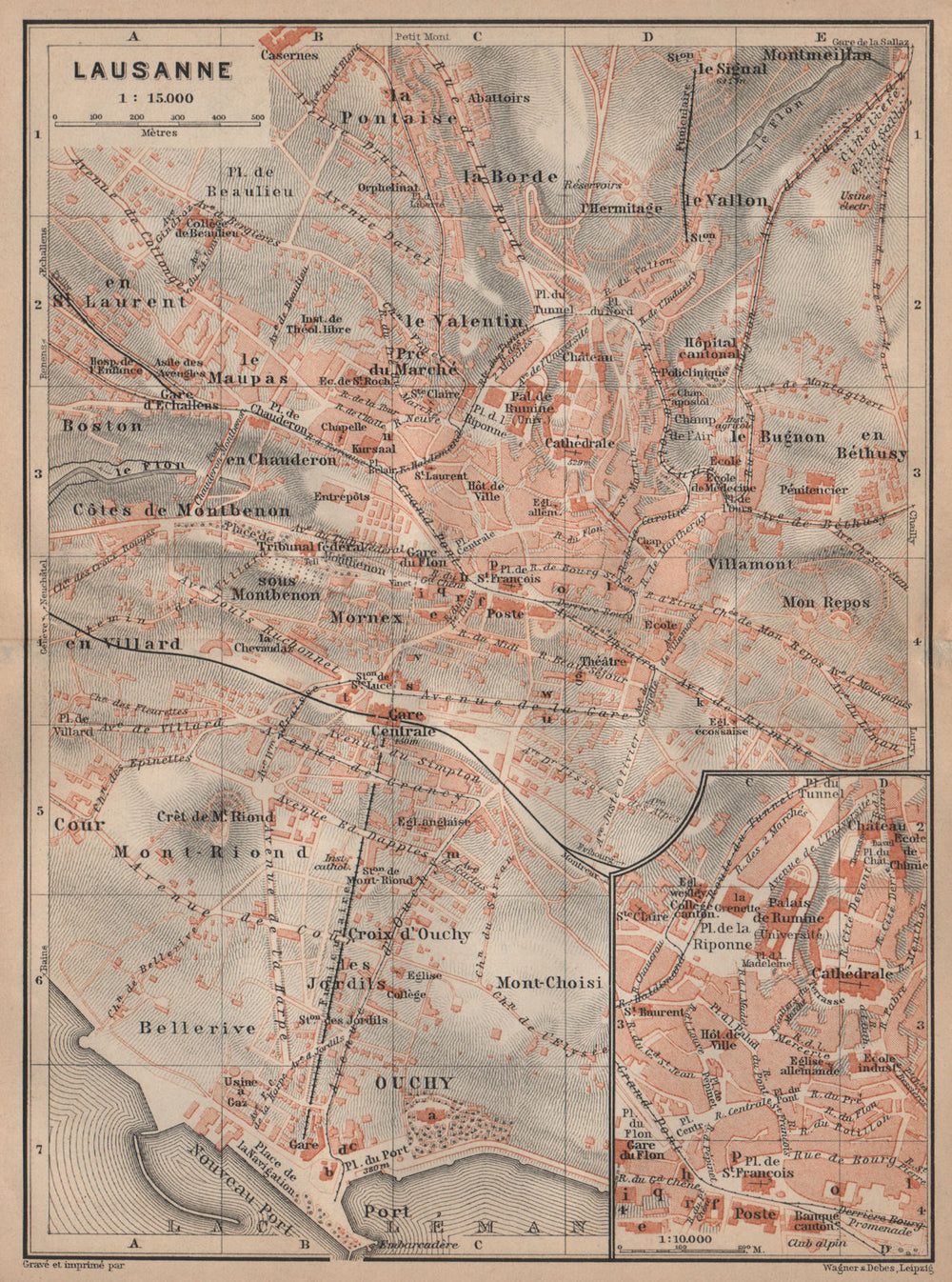 LAUSANNE. town city stadtplan. Switzerland Suisse Schweiz carte karte 1905 map