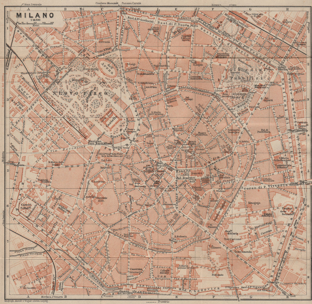 MILAN MILANO. town city plan piano urbanistico. Italy mappa. BAEDEKER 1905