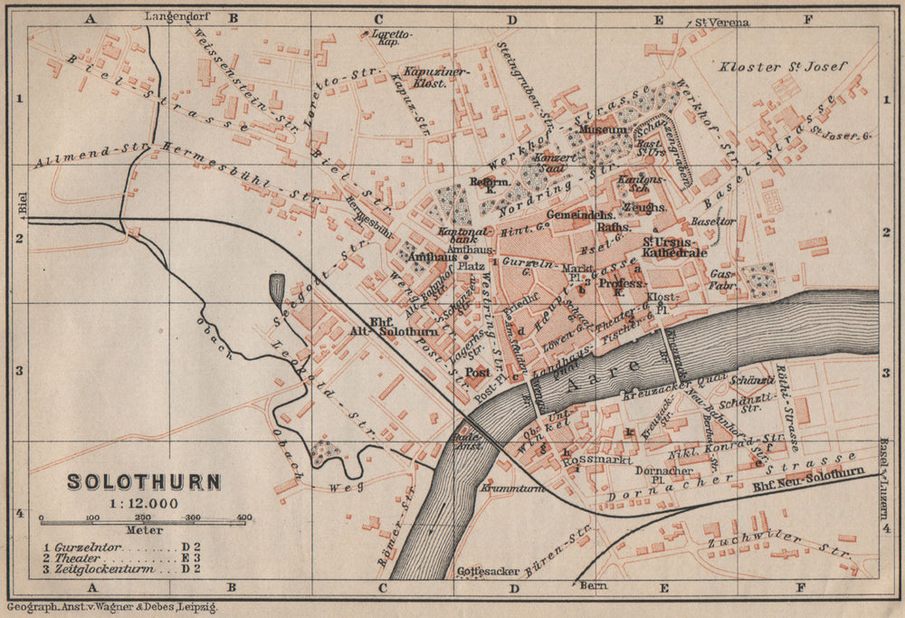 SOLEURE / SOLOTHURN. town city stadtplan. Switzerland Suisse Schweiz 1907 map
