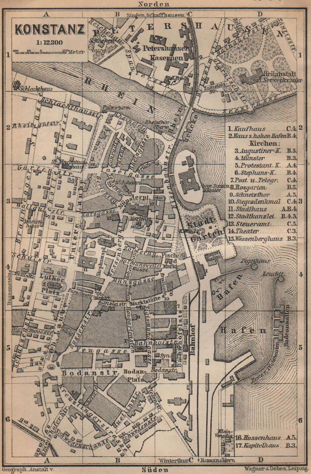 CONSTANCE / KONSTANZ. town city stadt plan. Germany karte. BAEDEKER 1907 map