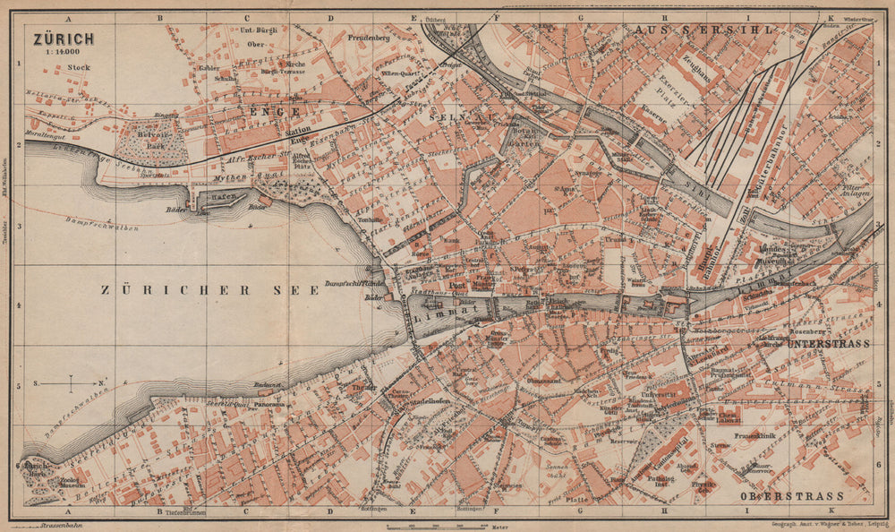 ZÜRICH. Zurich. town city stadtplan. Switzerland Suisse Schweiz 1907 old map