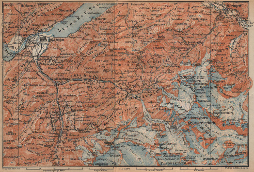 GRINDELWALD environs. Wengen Mürren Jungfrau Wetterhorn Interlaken 1907 map
