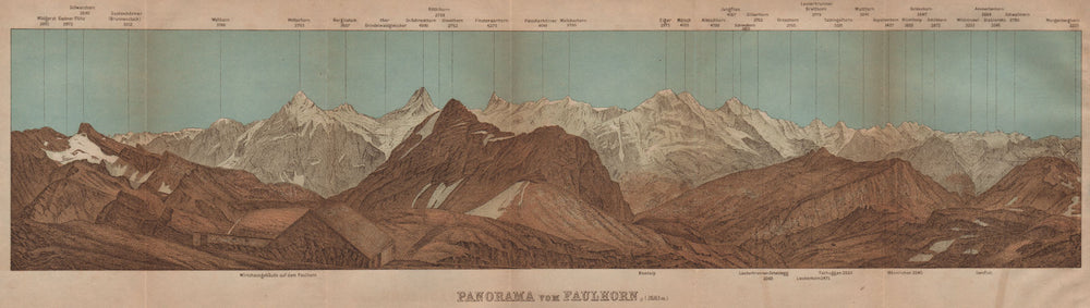 PANORAMA from/vom FAULHORN. Berner Oberland. Bernese Oberland 1907 old map