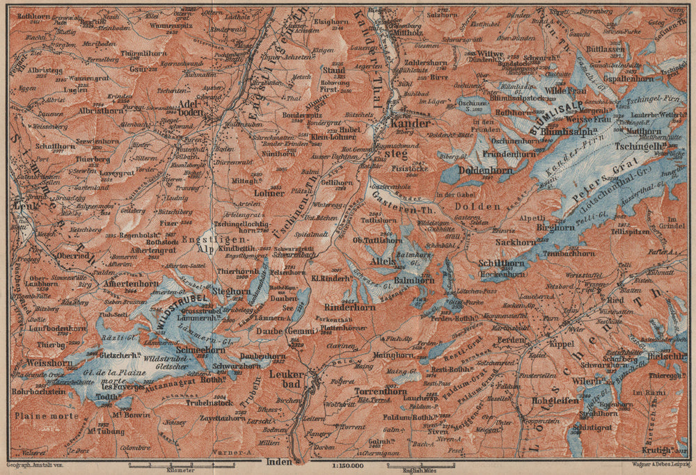 KANDERSTEG area.Blumisalp Adelboden Wildstrubel Rinderhorn Torrenthorn 1907 map