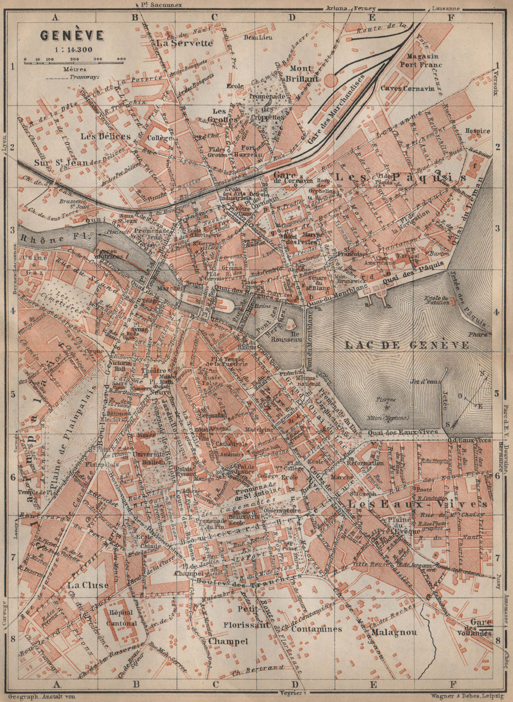 GENEVA GENÈVE GENF. town city stadtplan. Switzerland Suisse Schweiz 1907 map