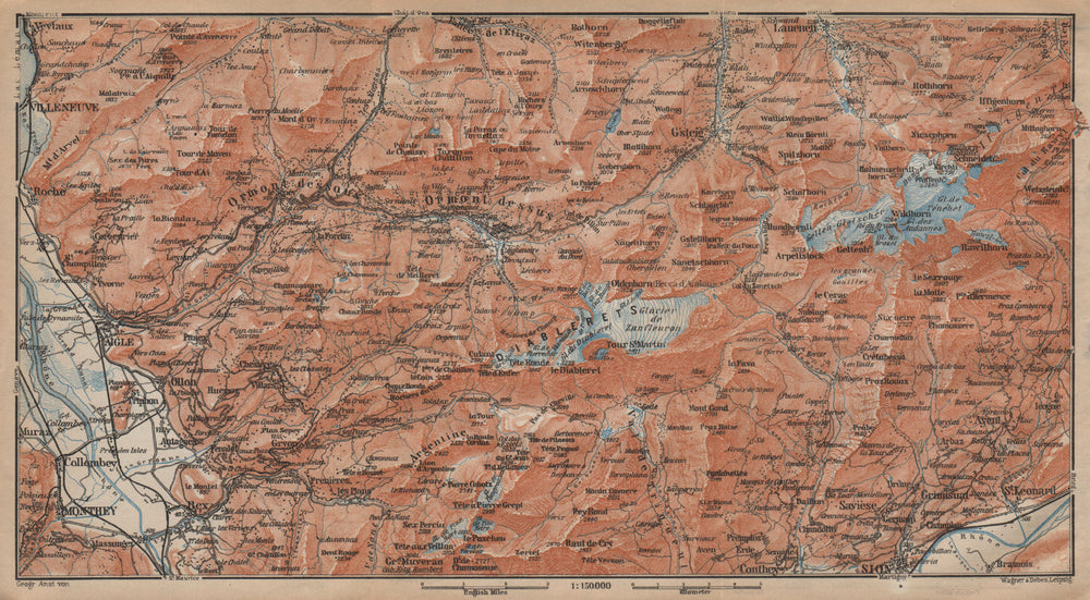 AIGLE DISTRICT.Les Diablerets Villars Gryon Leysin Les Mosses Ormont 1907 map