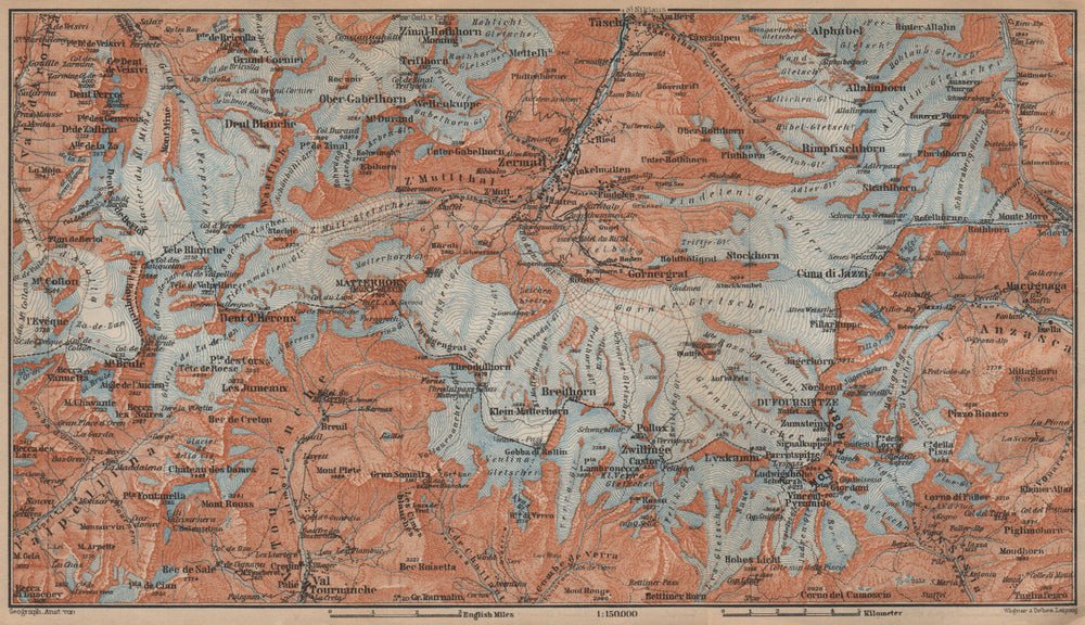 ZERMATT ENVIRONS. Breuil-Cervinia Matterhorn Tournanche Monte Rosa 1907 map
