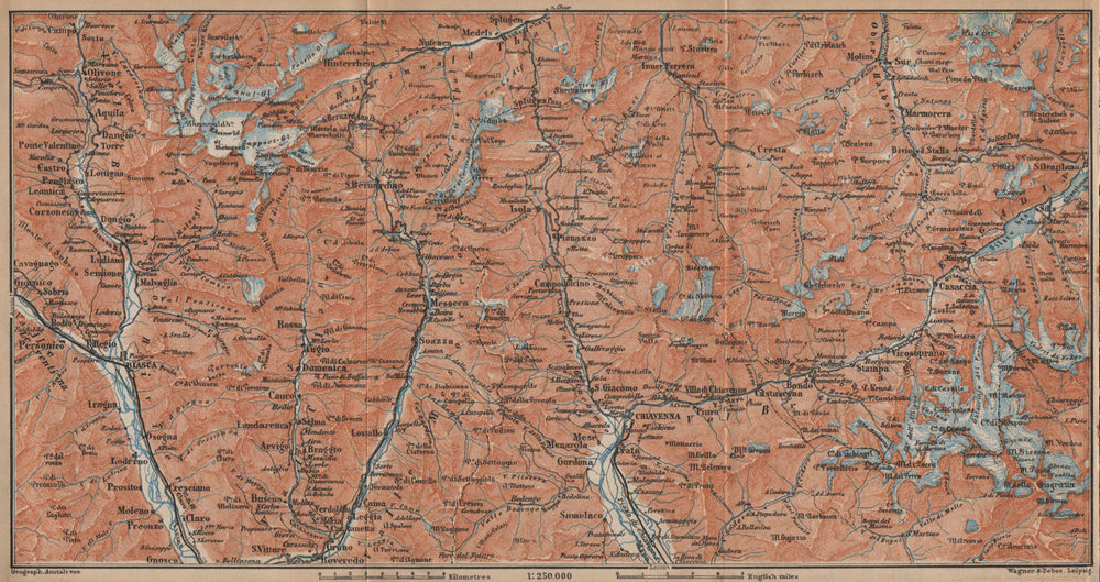 LUKMANIER to MALOJA.Sils Maria Bivio Madesimo Chiavenna San Bernardino 1907 map