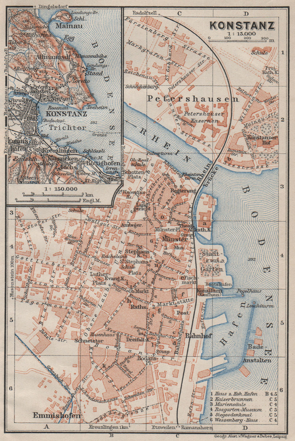 CONSTANCE. KONSTANZ. town city stadtplan. Germany karte. BAEDEKER 1909 old map