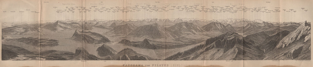 PANORAMA from/von PILATUS. Vierwaldstättersee. Lake Lucerne. Schweiz 1909 map