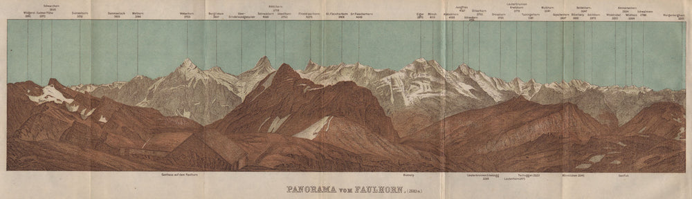 PANORAMA from/vom FAULHORN. Berner Oberland. Bernese Oberland 1909 old map