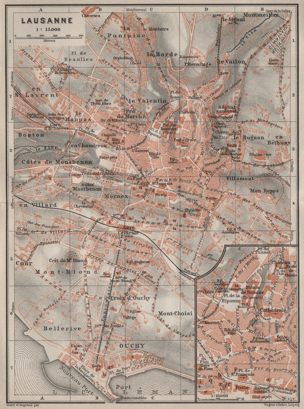 LAUSANNE. town city stadtplan. Switzerland Suisse Schweiz carte karte 1909 map