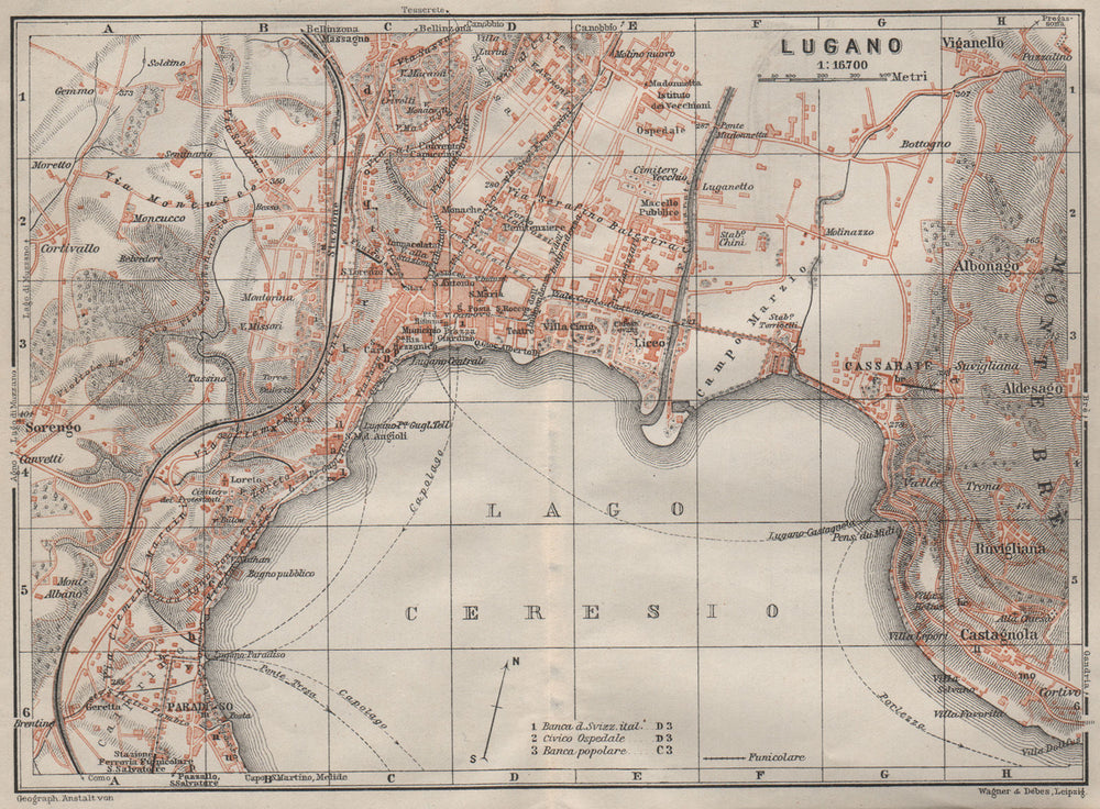 LUGANO. town city stadtplan. Switzerland Suisse Schweiz carte karte 1909 map