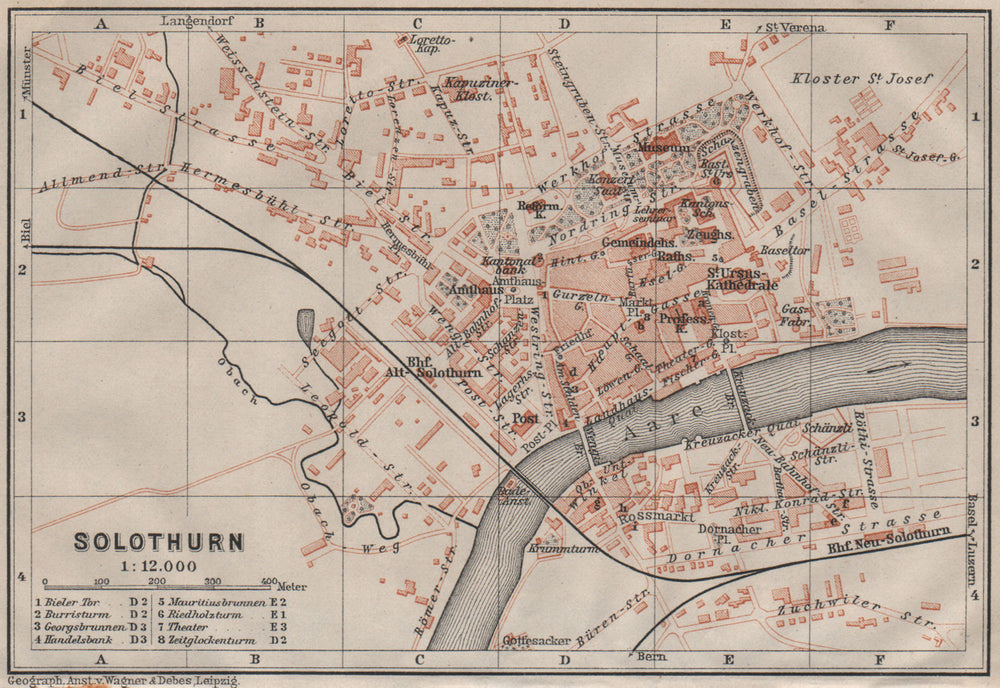 SOLEURE / SOLOTHURN. town city stadtplan. Switzerland Suisse Schweiz 1911 map