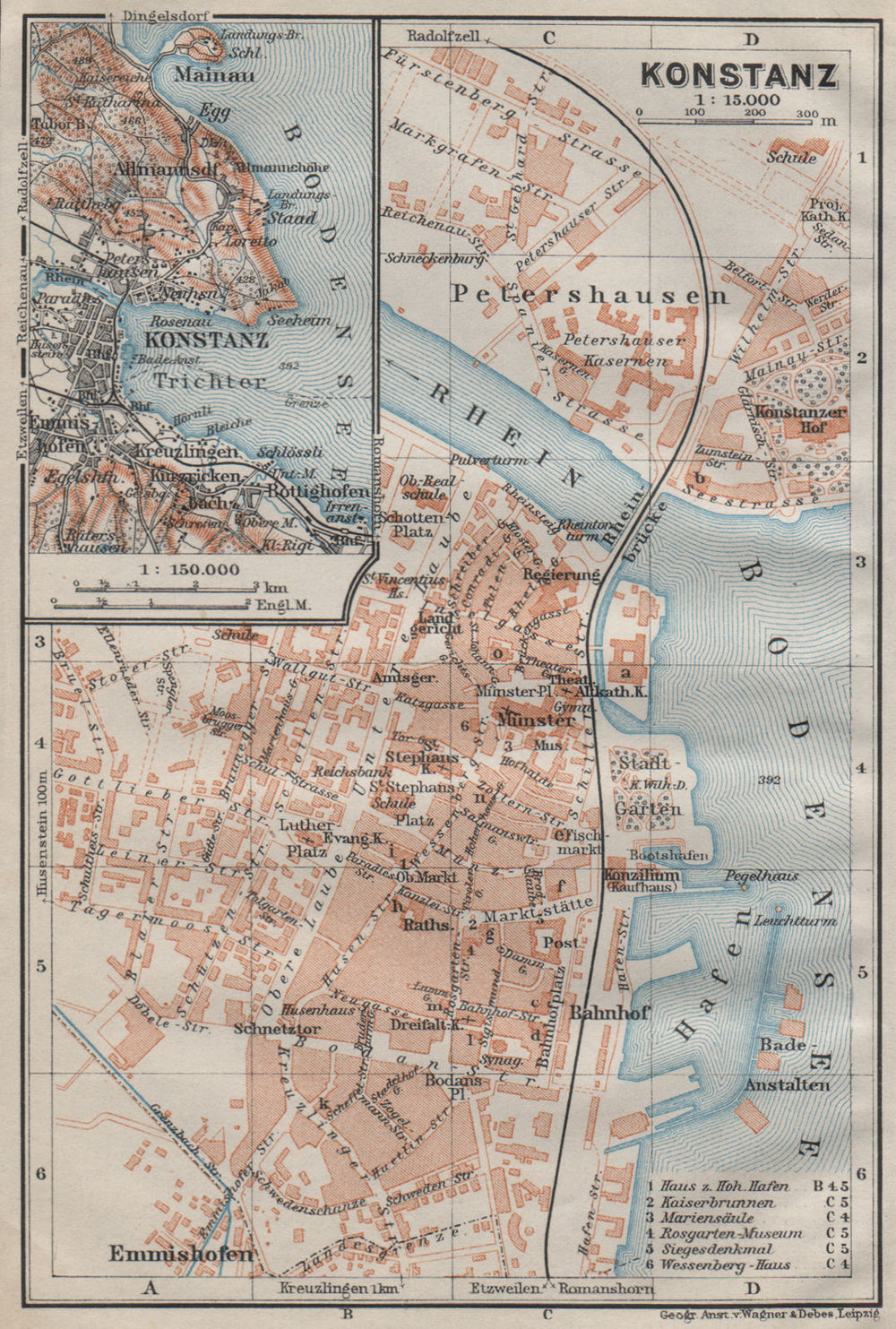 CONSTANCE. KONSTANZ. town city stadtplan. Germany karte. BAEDEKER 1911 old map