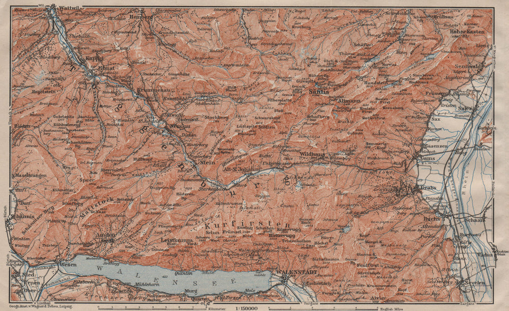 THUR VALLEY.Säntis Toggenburg Wildhaus Alt St Johann Unterwasser Grabs 1911 map