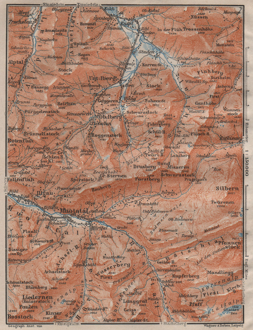 MUOTATHAL PRAGEL & SIHLTAL. Silbern Liedernen (Kaiserstock) Iberg 1911 old map