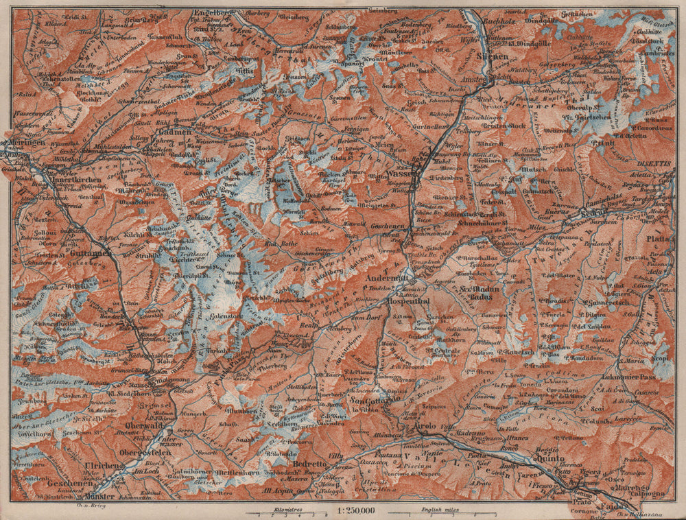 ST GOTTHARD area. Andermatt Engelberg Silenen Gadmen Ulrichen Disentis 1911 map