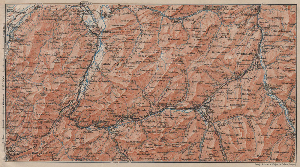 SAANEN/SARINE & SIMME VALLEYS. Gstaad Château-d'Oex Saanenmöser Lenk 1911 map