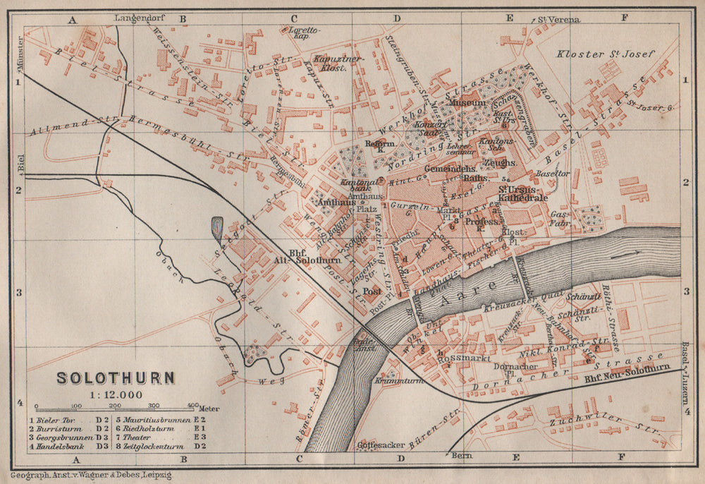 SOLEURE / SOLOTHURN. town city stadtplan. Switzerland Suisse Schweiz 1913 map