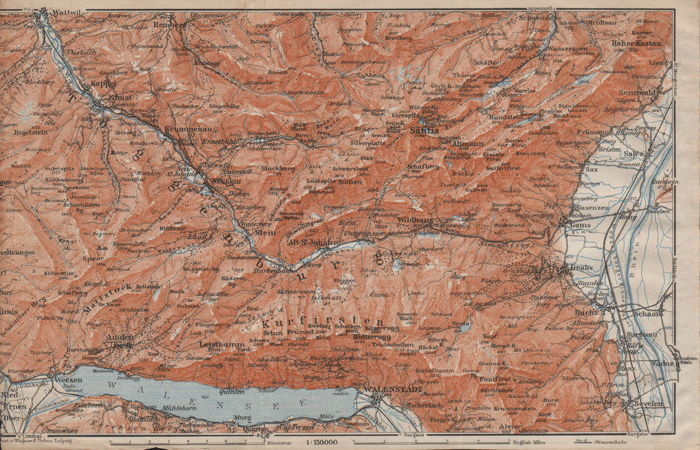THUR VALLEY.Säntis Toggenburg Wildhaus Alt St Johann Unterwasser Grabs 1913 map