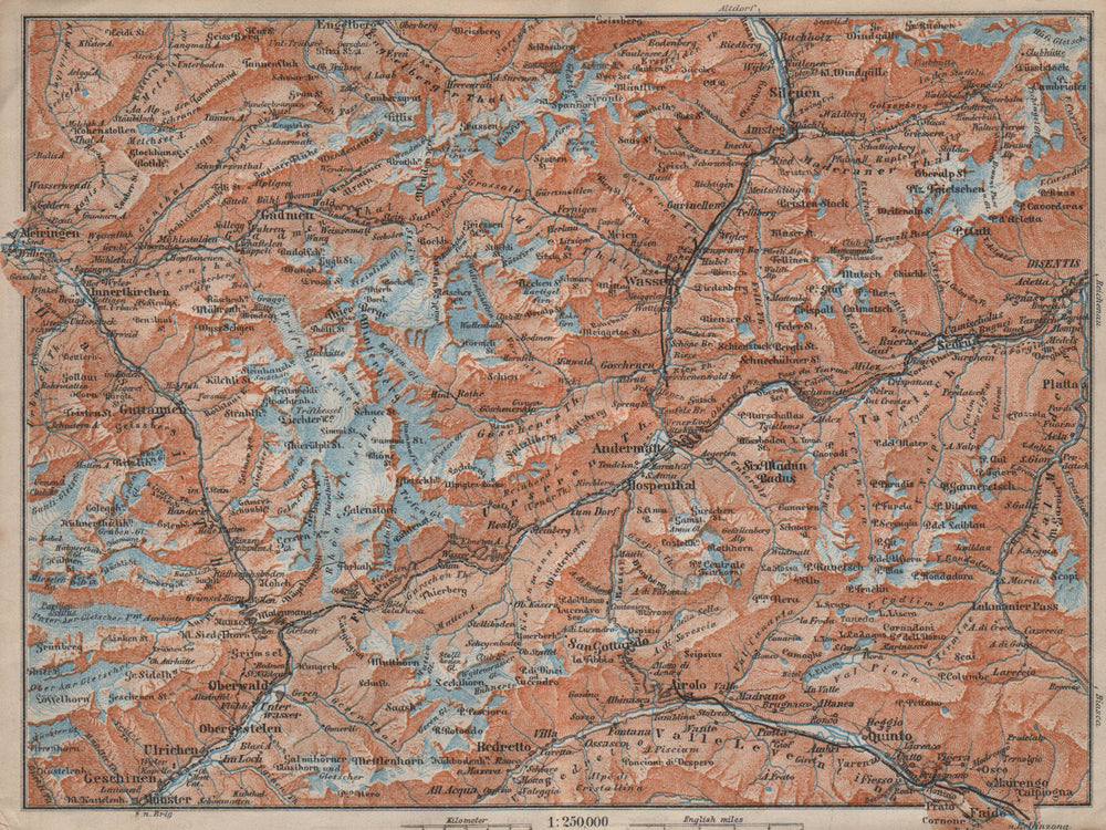 ST GOTTHARD area. Andermatt Engelberg Silenen Gadmen Ulrichen Disentis 1913 map