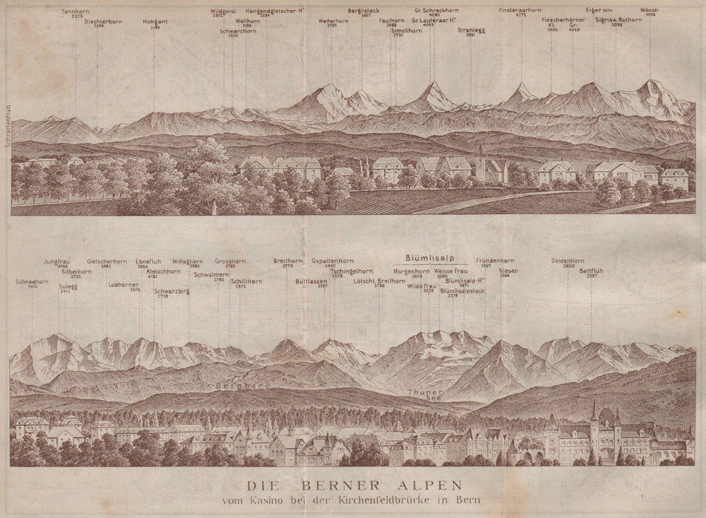 PANORAMA vom/from BERN/Berne. Blumisalp Eiger Jungfrau Gletscherhorn 1913 map
