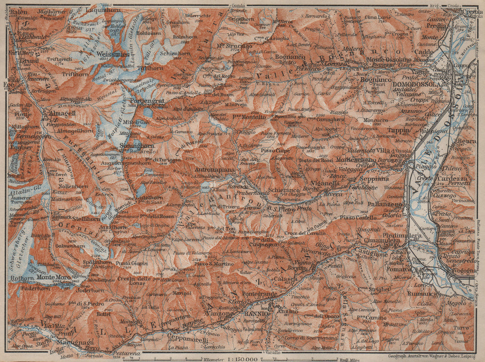 VALLE ANTRONA. Saas-Fee/Grund/Almagell Bannio Weissmies Domodossola 1913 map