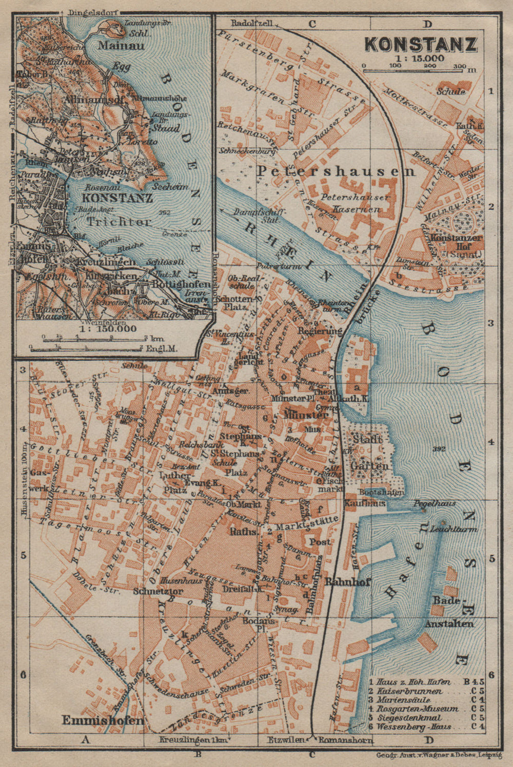 CONSTANCE. KONSTANZ. town city stadtplan. Germany karte. BAEDEKER 1920 old map