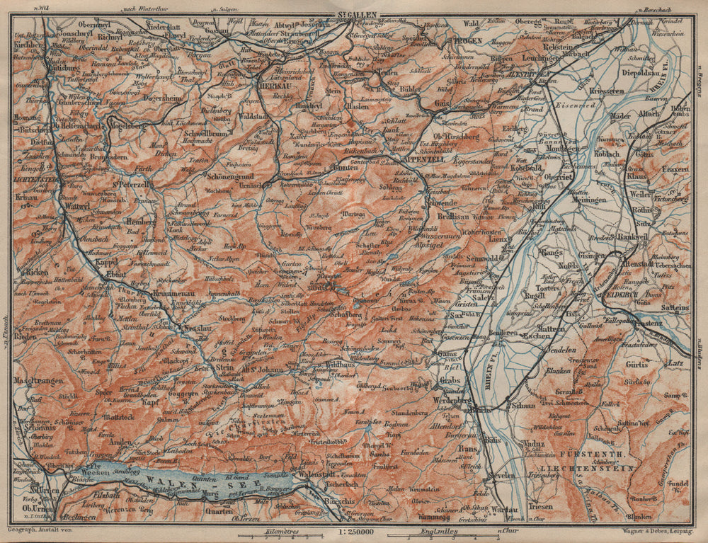 APPENZELL CANTON. Wildhaus Unterwasser St. Gallen Trogen Walensee 1920 old map