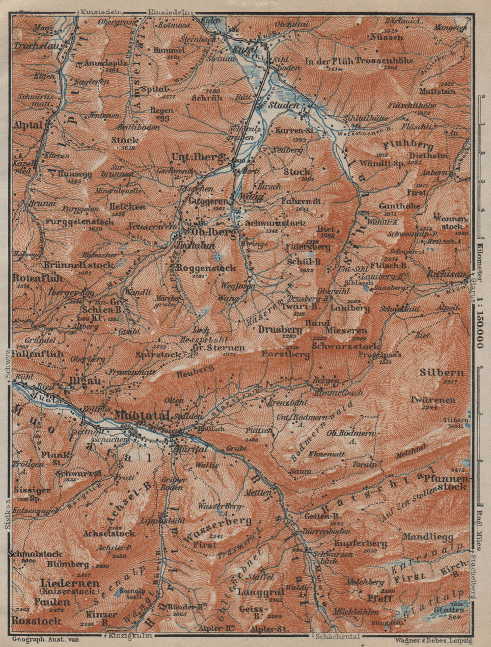 MUOTATHAL PRAGEL & SIHLTAL. Silbern Liedernen (Kaiserstock) Iberg 1920 old map