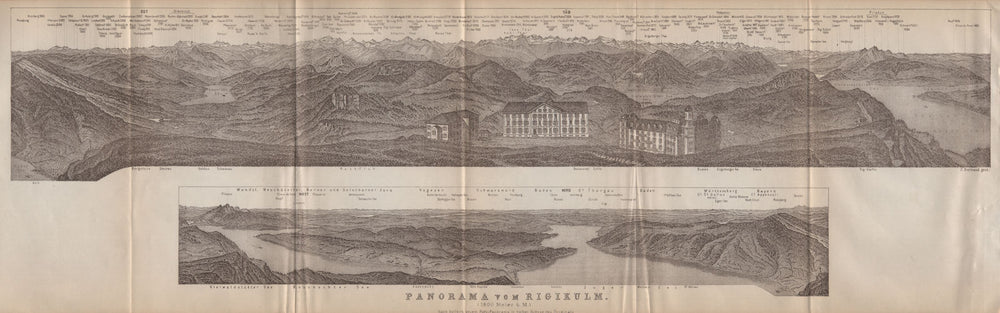 PANORAMA from/von RIGIKULM 1800m. Küssnacht. Switzerland Schweiz 1920 old map