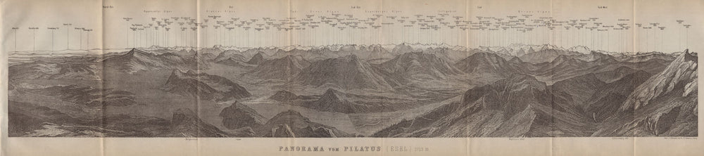PANORAMA from/von PILATUS. Vierwaldstättersee. Lake Lucerne. Schweiz 1920 map