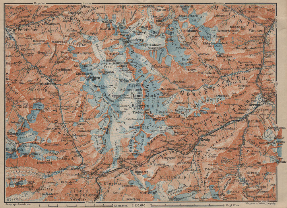 URNER/URI ALPS. Trift district. Andermatt Innertkirchen Dammastock 1920 map