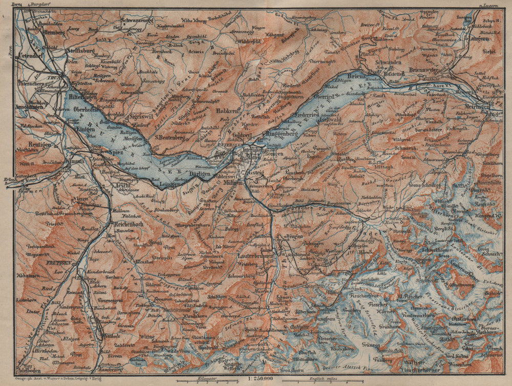 BERNESE OBERLAND. Wengen Mürren Grundelwald Reutigen Interlaken Eiger 1920 map