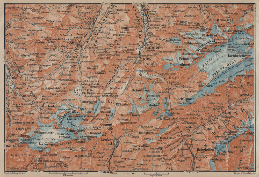 KANDERSTEG area.Blumisalp Adelboden Wildstrubel Rinderhorn Torrenthorn 1920 map