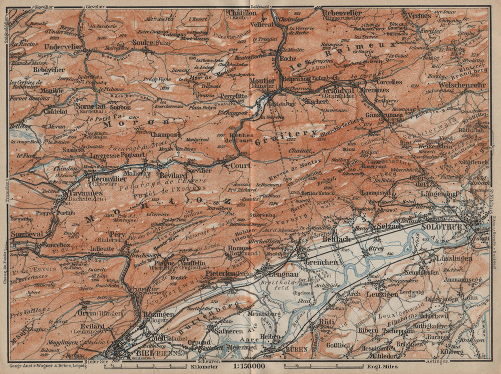 BERNESE JURA. Solothurn Biel/Bienne Rebeuvelier Tavannes. Topo-map 1920