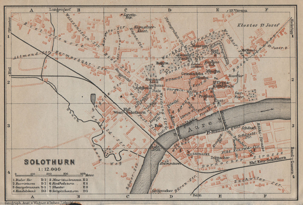 SOLEURE / SOLOTHURN. town city stadtplan. Switzerland Suisse Schweiz 1920 map