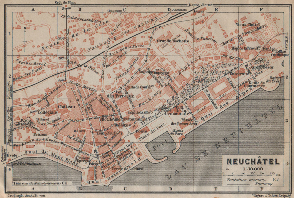 NEUCHÂTEL / NEUENBURG. town city plan. Switzerland Suisse Schweiz 1920 old map