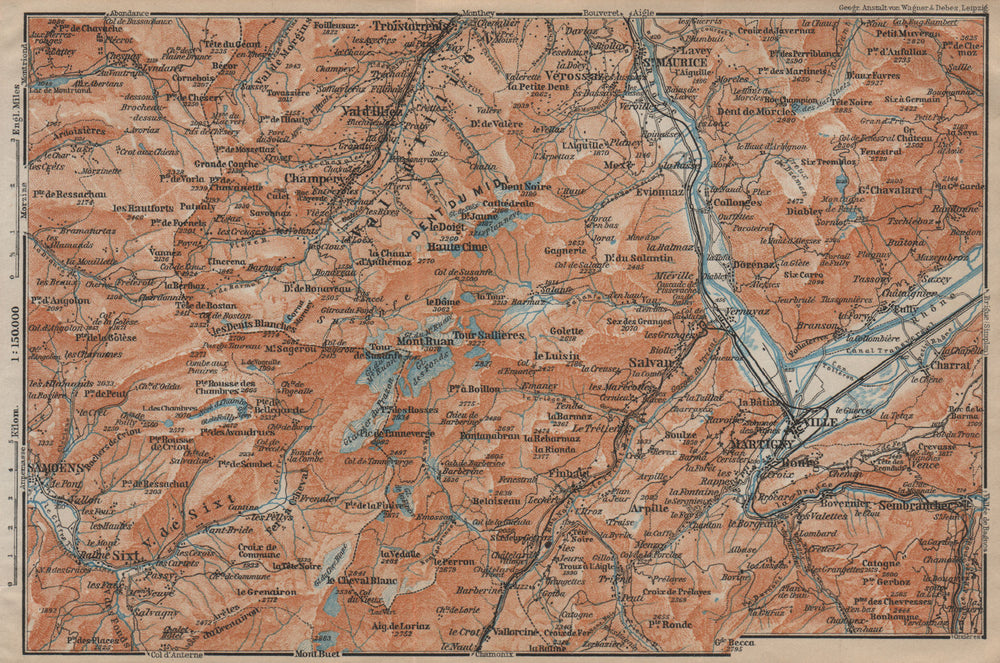 VAL D'ILLIEZ/DENT DU MIDI.Champéry Samoëns Avoriaz Morzinette Martigny 1920 map
