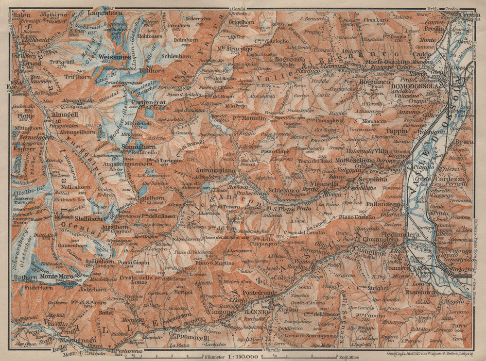 VALLE ANTRONA. Saas-Fee/Grund/Almagell Bannio Weissmies Domodossola 1920 map