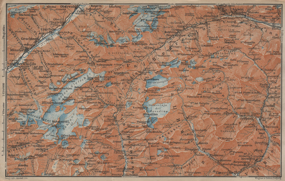 GRIES PASS & NW TICINO ALPS. Val Bedretto Airolo Basodino Ofenhorn 1920 map
