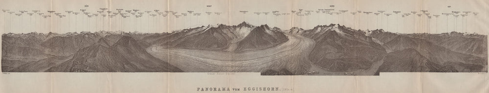 EGGISHORN PANORAMA Aletschhorn Glacier Nesthorn Mont Blanc Leone Eiger 1920 map