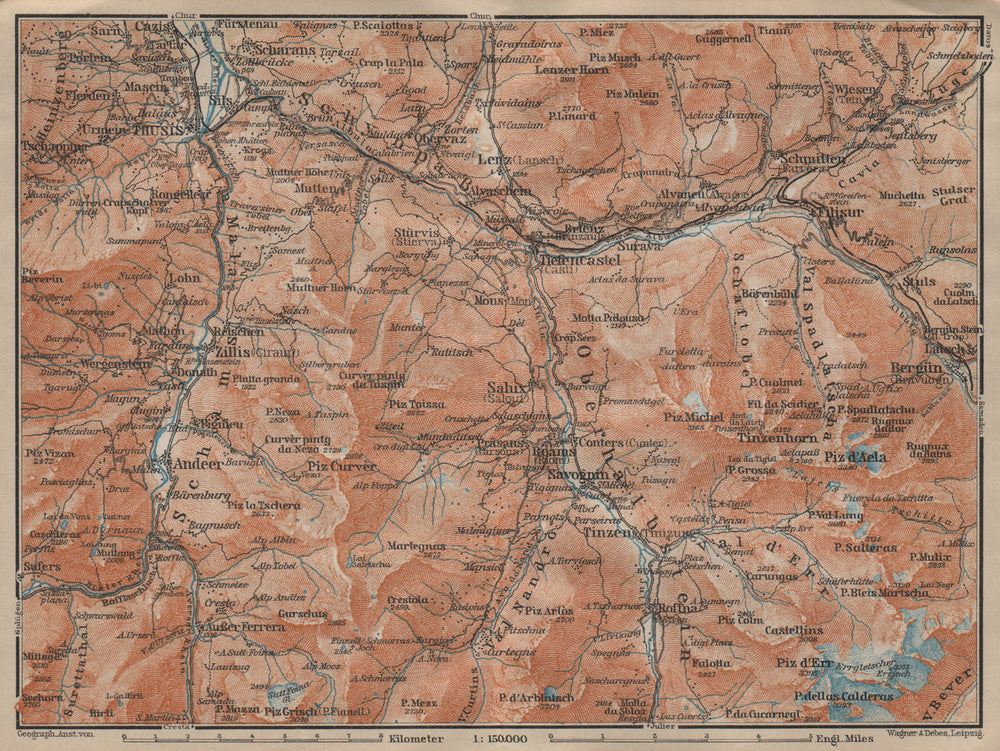 ALBULA ALPS. Thusis Tiefenkastel Savognin Piz Ela/d'Err/Calderas Salux 1920 map