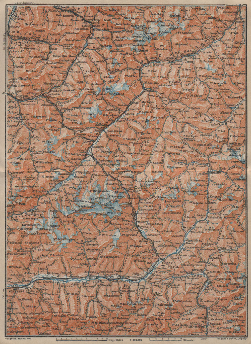 ENGADINE/VAL TELLINA. Davos Arosa Sils Bormio Livigno Sondrio Chur 1920 map