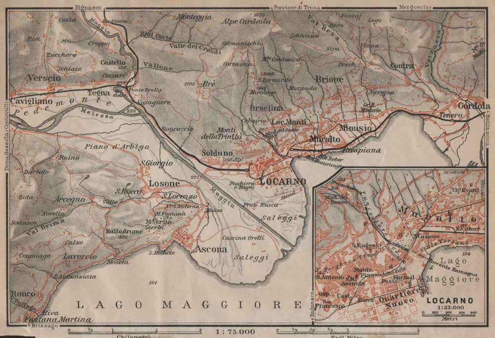 LOCARNO area. Losone Gordola Muralto Brione. Switzerland Suisse Schweiz 1920 map